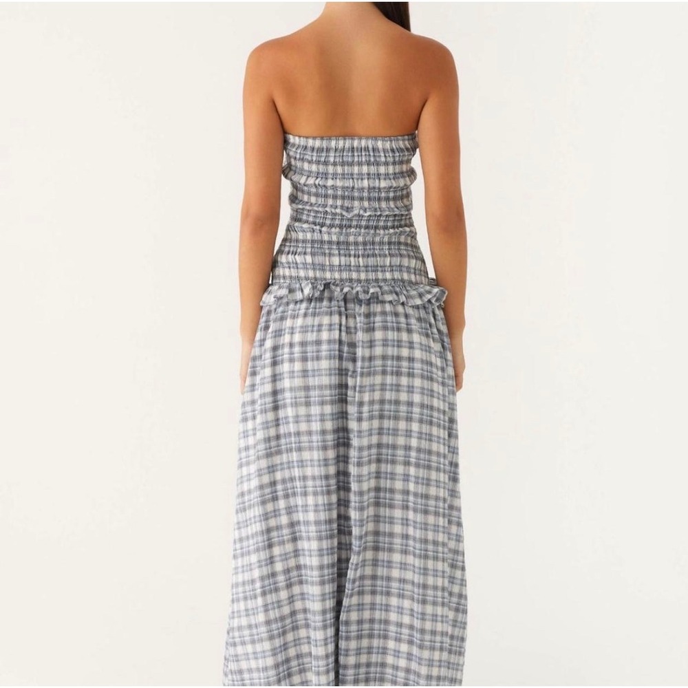 Peppermayo Blue and White Plaid Strapless Maxi Dress - Picture 2 of 10